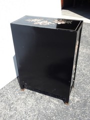 Vintage Chinese Asian Black Lacquer Chinoiserie Cabinet Side Table