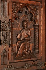 Antique Neo-Gothic Carved Oak Sideboard Server With Figural Panels