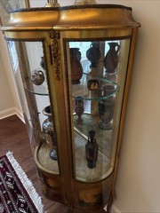 Antique French Mahogany & Ormolu Vitrine With Vernis Martin Panels c1890