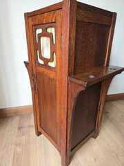 Vtg. Arts & Crafts Mission Oak Smoking Cabinet, Nightstand, Antique Lamp stand