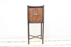 Antique OOAK Handcrafted Iron Stand And Hardware Accent Cabinet Smoking Document