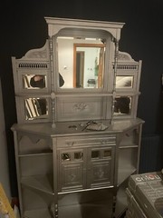 Antique Vintage Wooden Display Cabinet with Mirrors