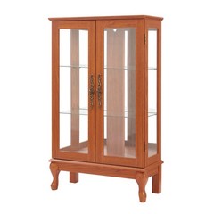2 Door Curio Cabinet with Tempered Glass and Mirror, Lighted Display
