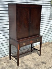 Antique Inlaid Mahogany / Walnut Edwardian Style China Cabinet Bookcase Bar
