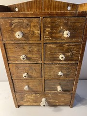 Antique Primitive Wood Apothecary Spice Cabinet Tabletop Or Hang Porcelain Knobs