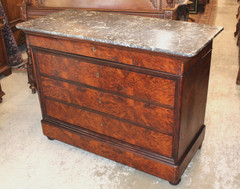 French Antique Tiger Mahogany Louis Philippe Marble Top Chest / Sideboard