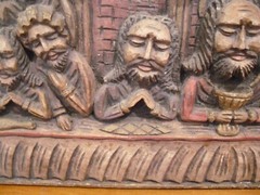 19th C LAST SUPPER ICON FROM 1 1/4″ THICK BOARD HAND CARVED 19 X 9″ HAND PAINTED