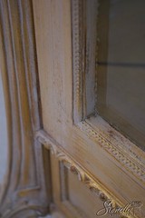 72830: Pair French Style Gold Wash Corner China Cabinets