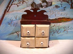 ANTIQUE PRIMITIVE HANDMADE 4 DRAWER WOOD SPICE CABINET RUSTIC FARM KITCHEN DECOR