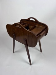 Beautiful Vintage Mid Century Modern Danish Tambour Roll Top Sewing Cabinet