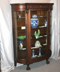 Antique Oak Curved Glass China Cabinet – Large Carved Claw Feet