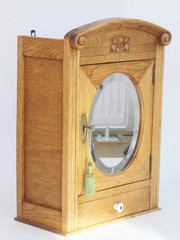 Art Deco Wooden Cabinet with Oval Mirror, Antique Carved Floral Apothecary