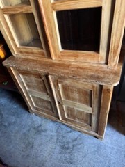 Farmhouse Irish Pine Hutch Cupboard 2 Pieces, Top 2 Doors 6-Glass Window Panes,