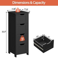 Bathroom Storage Cabinet Side Cabinet with 4 Drawers Entryway Cupboard Black