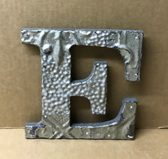 Decorative Salvaged Tin Ceiling 8″ Patchwork Shabby Silver Letter E Old 196-26B