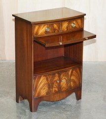 Pair of Shaws London Bow Fronted Side Bookcase Tables + Butlers Serving Trays