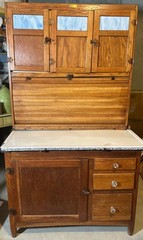 *RARE* MACDOUGALL SOLID OAK HOOSIER CABINET Stained Glass & Porcelain Enamel
