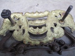 VICTORIAN FANCY DRESSER DRAWER PULL Set 4 & ESCUTCHEON ORIGINAL SALVAGED