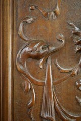 French Antique Hand Carved Wood Cupboard Chimera Head and Mascaron 19th