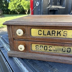 Antique Spool Cabinet Clark’s O.N.T. wood 2 Drawer Cabinet
