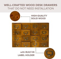 16 Drawers Wood Apothecary Medicine Cabinet Label Holder Card Catalog Organizer
