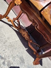 Antique Curio Bombay style Cabinet Carved Wood & Glass 3 Shelves