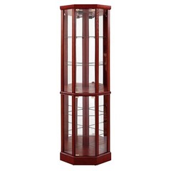 Classic 6 Tier Lighted Corner Curio Display Cabinet with Glass Doors Shelves