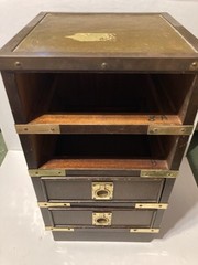 Antique Victorian Brown Leather Brass Gallery Military Campaign Cabinet 14.5x8x8
