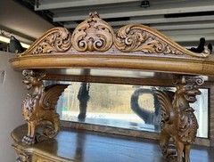 R. J. HORNER WINGED GRIFFIN HOODED BOWED GLASS OAK CHINA CABINET