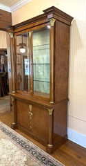 Italian Burled Walnut Display Cabinet | Glass Door & 3 glass Shelves & Light