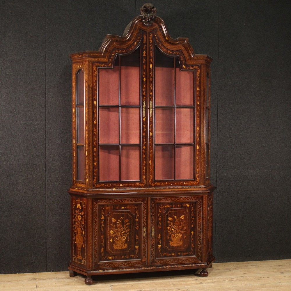 Great inlaid display cabinet Dutch sideboard double body 20th century bookcase