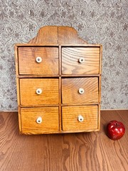 Antique Oak Wood Spice Cabinet Apothecary Chest Primitive Farm Rustic Kitchen
