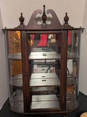 Antique 1940s Ferguson 7843 Mahogany Curved Glass Mirror Curio Case Wall Cabinet