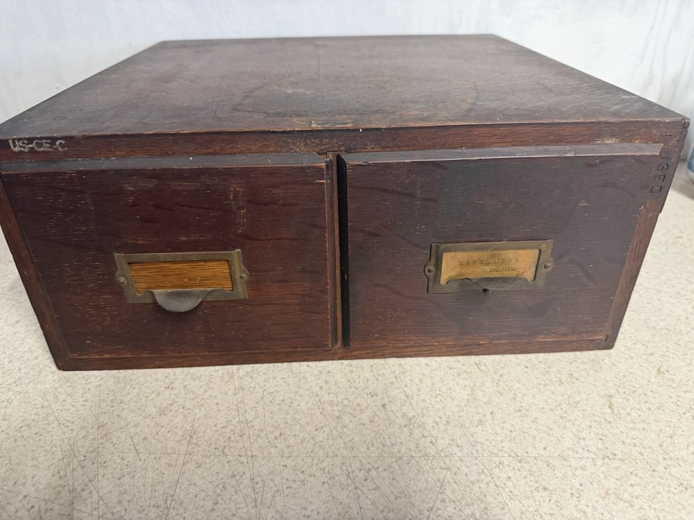 Antique 2 Drawer Weis Library Card Filing Cabinet U.S. Civil Engineers Corps