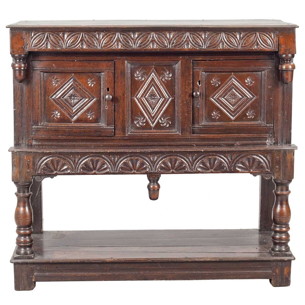 Antique English Baroque Oak Court Cupboard 17th century