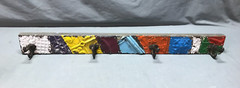 VTG Decorative Shabby Patchwork 32″ Tin Ceiling Metal 4 Hook Rack Old 136-25B