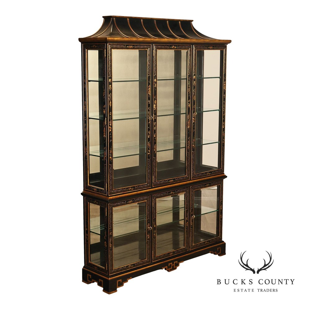 Chinoiserie Hand Painted Lighted China Display Cabinet