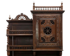 Antique Sideboard, Fine Breton Display, Spindle, Foliate, Shelves, 19th, 1800’s!