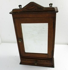 Kitchen Medicine Apothecary Bathroom Cabinet Beveled Glass Ornate Carved Wood