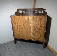 Vintage Art Deco Gothic Tudor Wall Curio Cabinet Shelf Sliding Doors Quatrefoil
