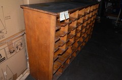 Vintage Antique Oak Front Mail Sorting Open Face Cabinet 78X18.5X44 Inches High