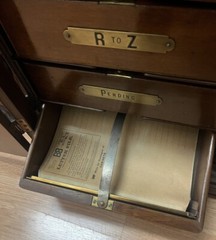 Rare Antique Mahogany Letter File Cabinet Brower Bros 10 Drawer 26” Brass Labe