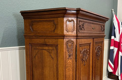 Antique French Double Door Cabinet Cupboard Carved Honey Oak Drawer early 20th