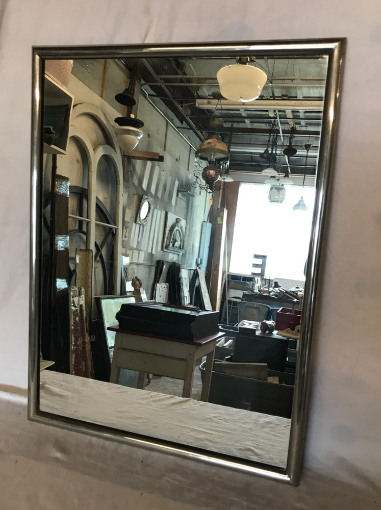 Antique Vintage Nickel over Brass Framed 18×24 Vanity Mirror Old 821-25B