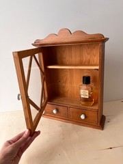 Vintage French wooden wall cabinet, 1950’s wall display case, mini glass chest