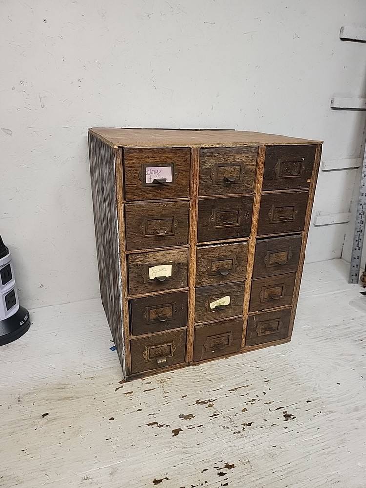 Vintage 15 Original Drawer Index Card File Cabinet Rustic