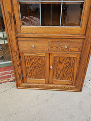 Craftsmen vintage Oak Corner china display cabinet with lead glass door