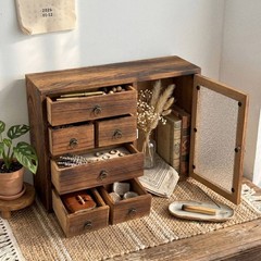 Wood Storage Cabinet Vintage Finish Drawer Cabinet Hand-Finished for Office
