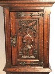 Antique French or Belgian Carved Oak Gothic Sacistry or Vestment Cabinet 51.5” H