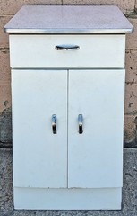 Vintage Old Mid Century Retro Atomic Era Metal Steel Kitchen Cabinet Formica Top